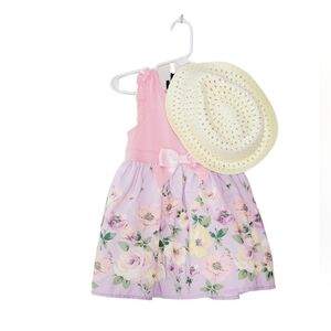 NWT Lilt‎ floral spring toddler dress with hat colors purple and pink size 24M
